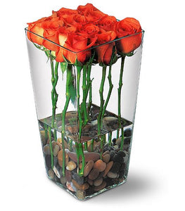 Red Roses with River Rocks